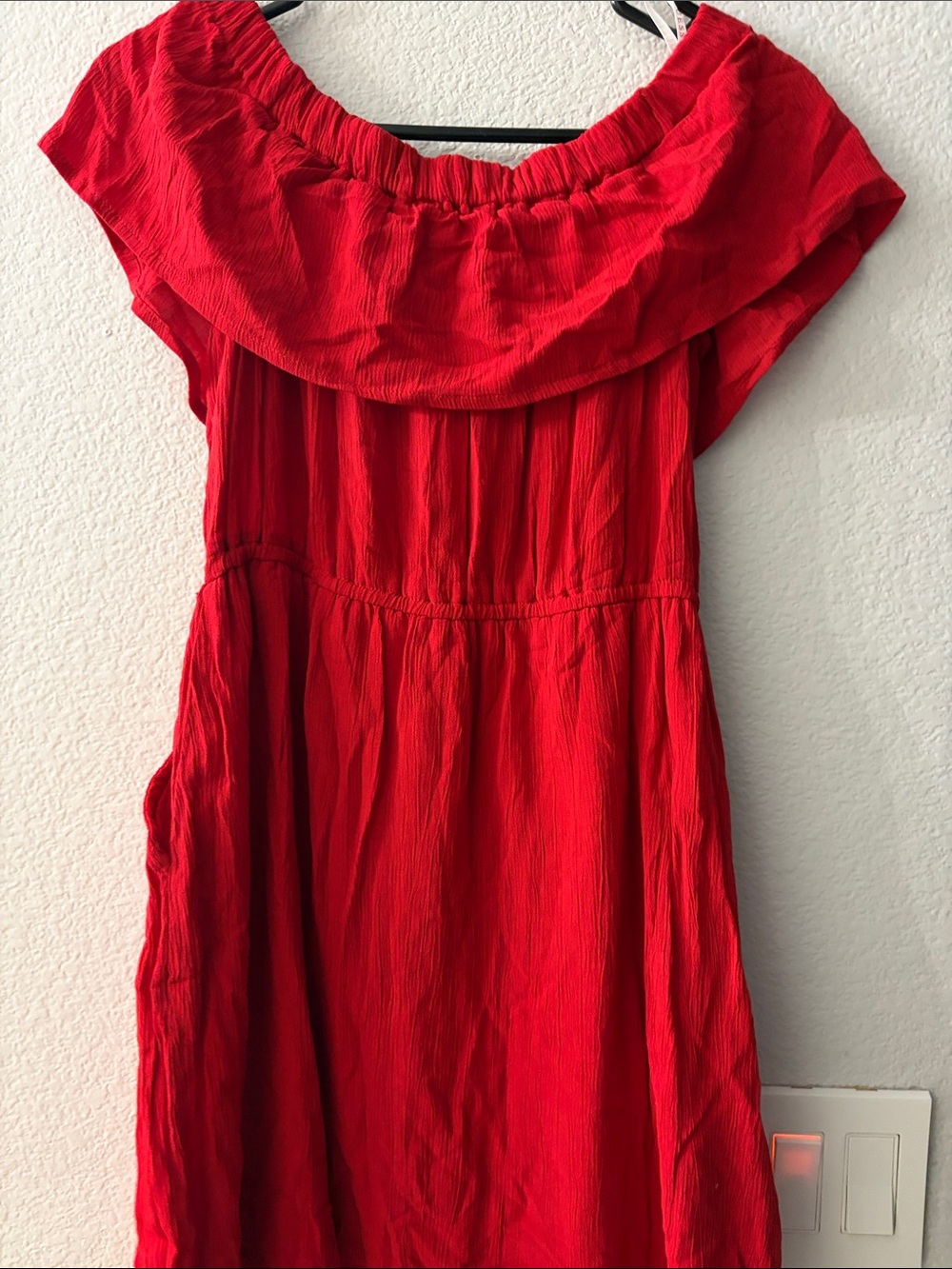 Guess Red Off-Shoulder Drawstring Tunic - Picture 4 of 4